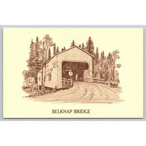 Postcard Oregon Belknap Bridge Covered Built 1966 Artist Drawing c1987 Vintage